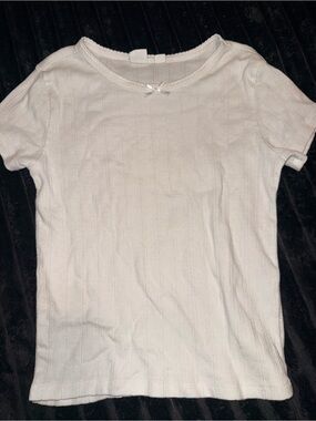 GAP White Ribbed Short-Sleeve Top with Bow Trim